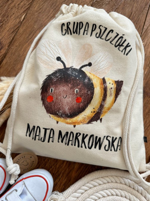 Worek dla dziecka z nadrukiem pszczółki i imieniem dziecka