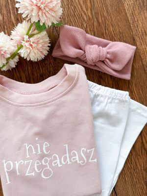 Opaska prążek z kokardą brudny róż