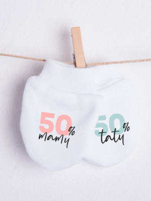 Niedrapki niemowlęce z nadrukiem 50% mamy 50% taty