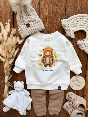 Bluza dziecięca z nadrukiem jesiennego misia w kurtce