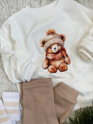 Bluza dziecięca z nadrukiem zimowego niedźwiadka w czapce