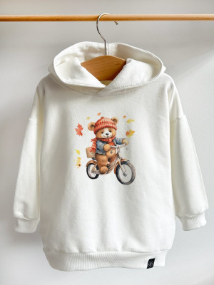 Bluza z kapturem z uszkami jesienny miś na rowerze