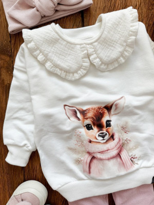 Bluza dziecięca z nadrukiem zimowej sarenki w szaliku