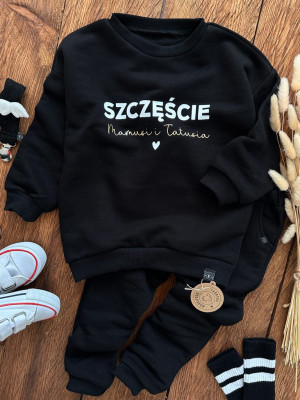 Czarny komplet dresowy szczęście mamusi i tatusia bluza + spodnie