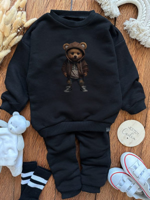 Czarna bluza niedźwiadek w kapturze