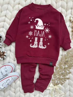 Bordowy komplet ELF bluza + getry prążek