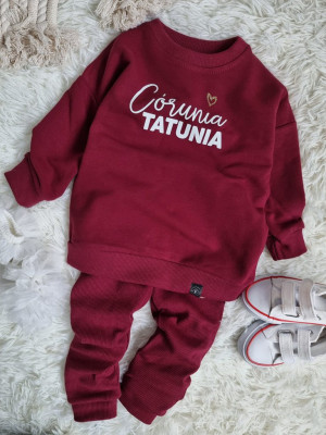 Bordowy komplet córunia tatunia bluza + getry prążek