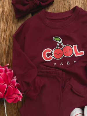 Bordowy komplet cool baby bluza + getry prążek