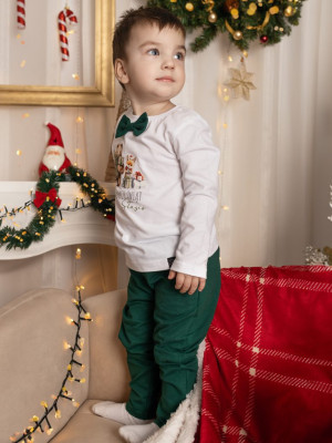 Elegancki komplet Koszulka z muchą Wesołych Świąt + spodnie