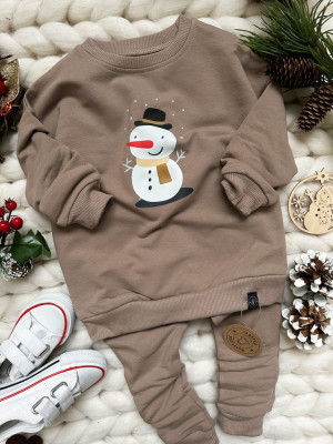Kawowy komplet dresowy bałwanek bluza + spodnie