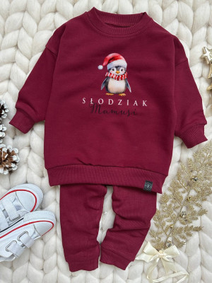 Bordowy komplet pingwin słodziak bluza + getry prążek