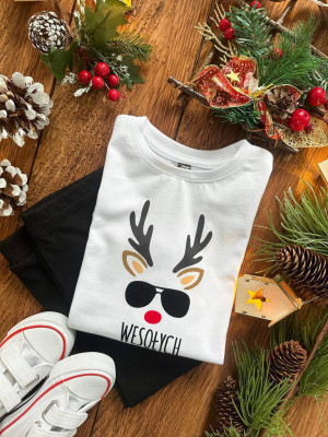 Koszulka dziecięca Wesołych renifer w okularach