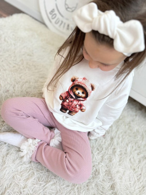 Bluza z kapturem z uszkami miś w różowej kurtce