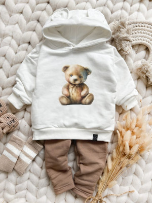 Bluza z kapturem z uszkami z nadrukiem brązowego misia