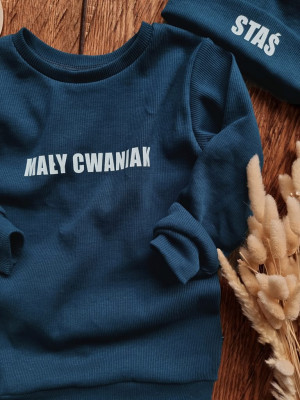 Ciemnoniebieski komplet prążkowany (bluza + getry) mały cwaniak