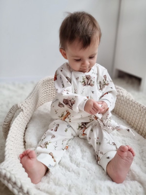 Prążkowany komplet leśni przyjaciele (bluza + spodnie)