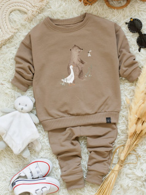 Kawowy komplet dresowy miś z gąską bluza + spodnie