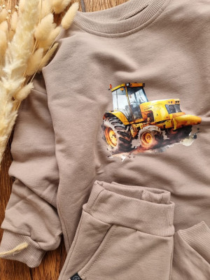 Kawowy komplet dresowy traktor bluza + spodnie