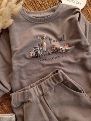 Kawowy komplet dresowy leśni przyjaciele sama słodycz bluza + spodnie
