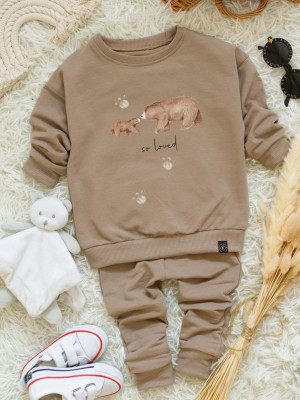 Kawowy komplet dresowy misie so loved bluza + spodnie