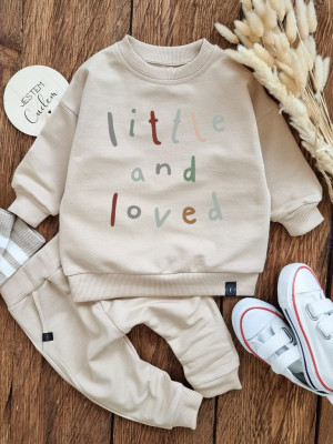 Beżowy komplet dresowy little and loved bluza + spodnie