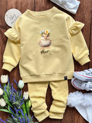 Żółty komplet kurczaczek z imieniem bluza + getry prążek