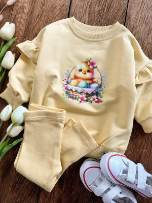 Żółty komplet kurczaczek w koszyku bluza + getry prążek