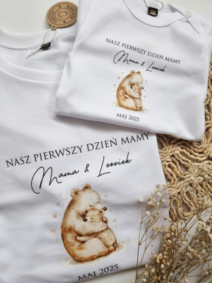 Komplet z nadrukiem misiów na pierwszy dzień mamy