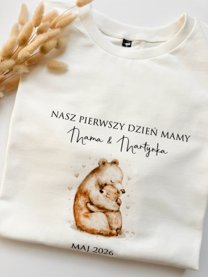 Koszulka damska z nadrukiem misiów nasz pierwsze dzień mamy