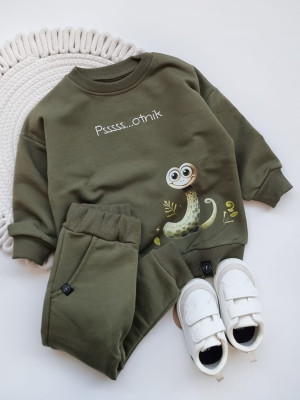 Oliwkowy komplet dresowy Psssss…otnik bluza + spodnie