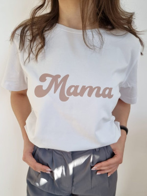 Koszulka damska z beżowym nadrukiem Mama