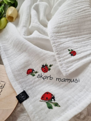 Pieluszka muślinowa ecru biedroneczki skarb mamusi