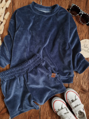 Chabrowy dziecięcy komplet welurowy bluza + szorty