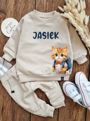 Komplet dla dziecka kotek z plecakiem (bluza + spodnie)