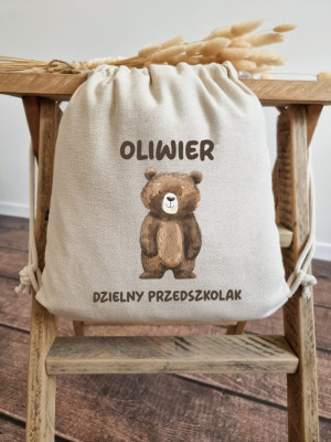 Worek dla dziecka niedźwiadek dzielny przedszkolak + imię