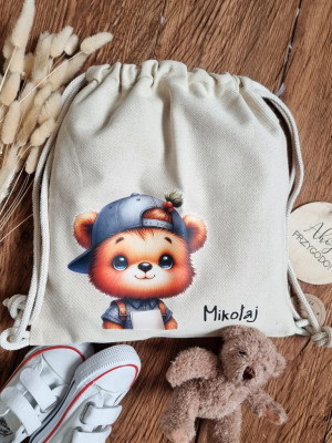 Worek dla dziecka misio uczeń w czapeczce + imię