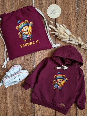 Zestaw do przedszkola worek + bluza misio z kredką