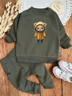 Komplet dla dziecka miś w żółtym płaszczu (bluza + spodnie)