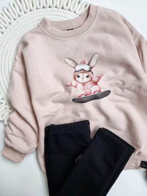 Bluza dziecięca różowy króliś na snowboardzie