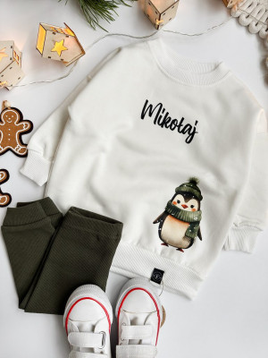 Bluza dziecięca pingwinek w zielonej czapce