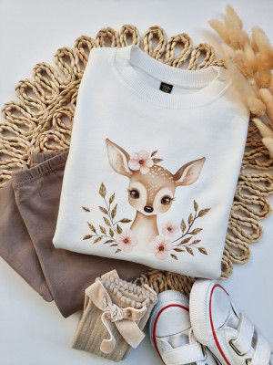 Bluza dziecięca sarenka z różowymi kwiatuszkami