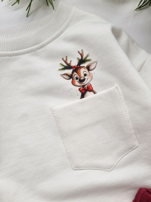 Bluza dziecięca z kieszonką renifer w muszce