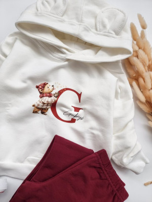 Bluza z kapturem z uszkami inicjał z misiem