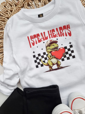 Koszulka dziecięca z dinozaurem I STEAL HEARTS