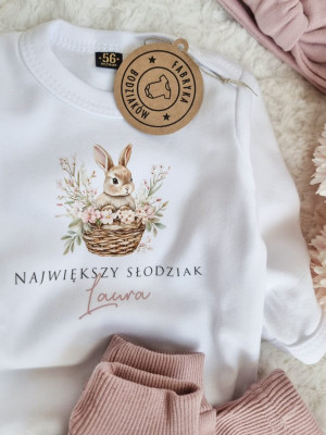 Body dla niemowlaka słodziak króliczek w wiklinowym koszu