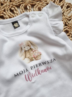 Body niemowlęce z falbankami przy rękawach pluszowy zajączek z koszem