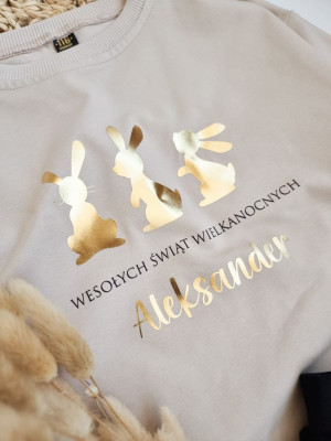 Koszulka dziecięca złote zajączki Wesołych Świąt