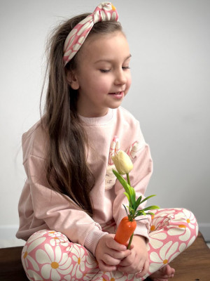 Komplet bluza z króliczkiem + getry malinowe stokrotki