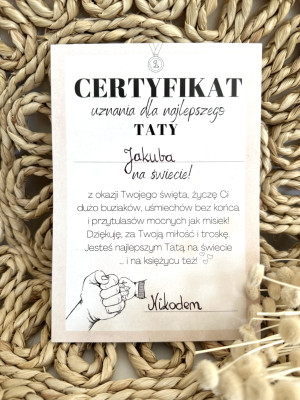 Certyfikat uznania dla najlepszego Taty