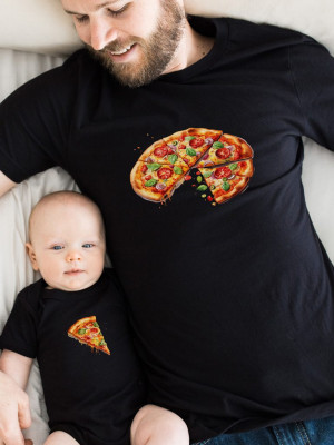 Komplet dla taty i dziecka z nadrukiem pizzy